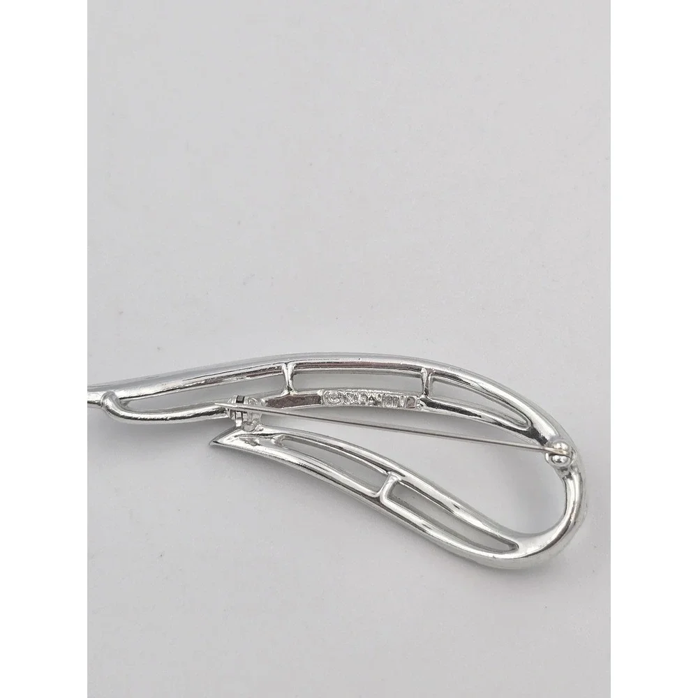 Vintage Sarah Coventry Silver Tone Modernist Abstract Wave Leaf‎ Brooch Pin